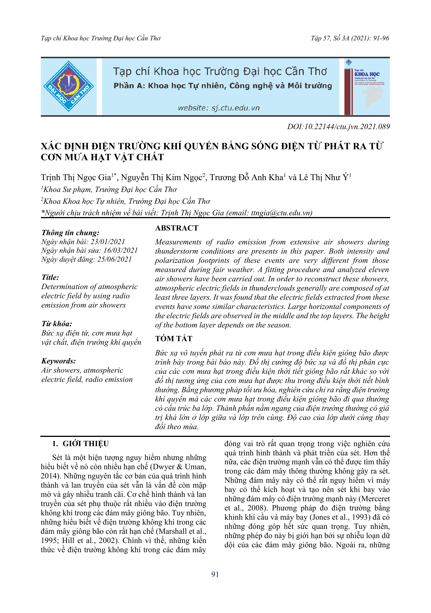 Xác định điện trường khí quyển bằng sóng điện từ phát ra từ cơn mưa hạt vật chất