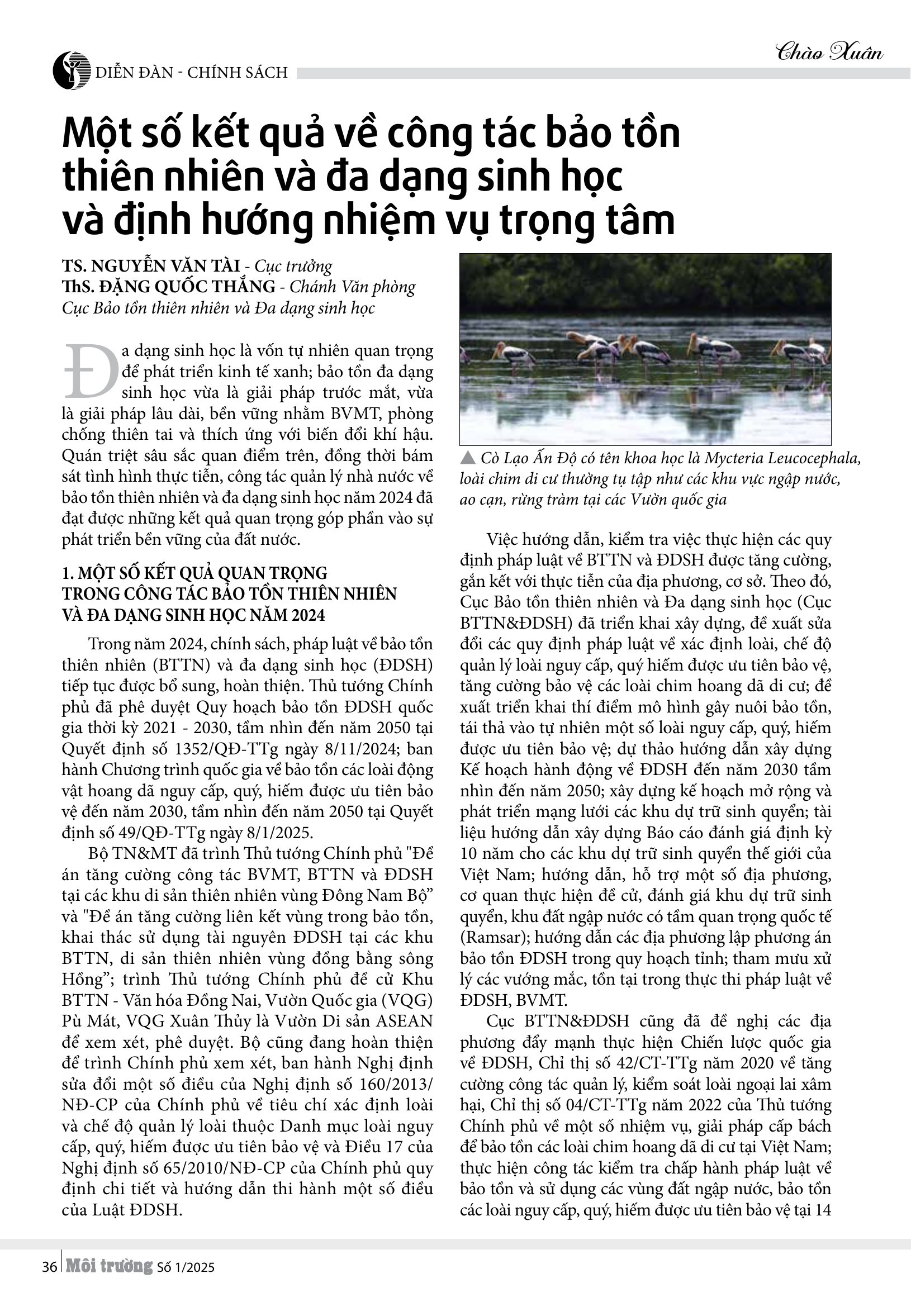 Một số kết quả về công tác bảo tồn thiên nhiên và đa dạng sinh học và định hướng nhiệm vụ trọng tâm