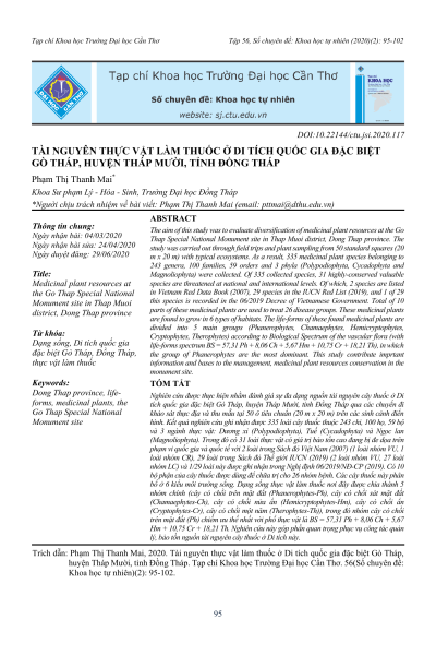 Tài nguyên thực vật làm thuốc ở Di tích quốc gia đặc biệt Gò Tháp, huyện Tháp Mười, tỉnh Đồng Tháp