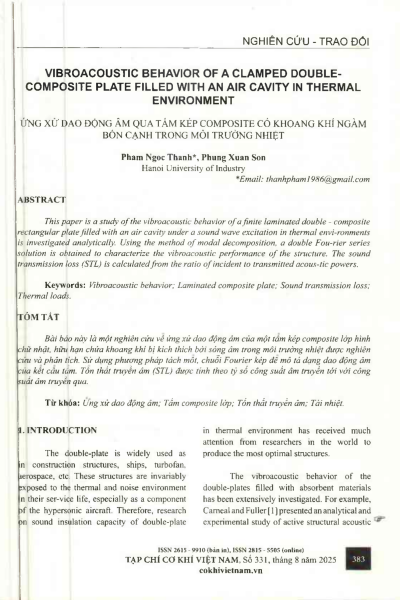 Ứng xử dao động âm của tấm kép composite có khoang khí ngầm bốn cạnh trong môi trường nhiệt