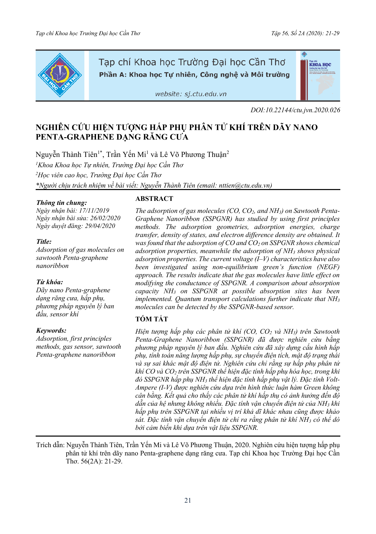 Nghiên cứu hiện tượng hấp phụ phân tử khí trên dây nano Penta-Graphene dạng răng cưa