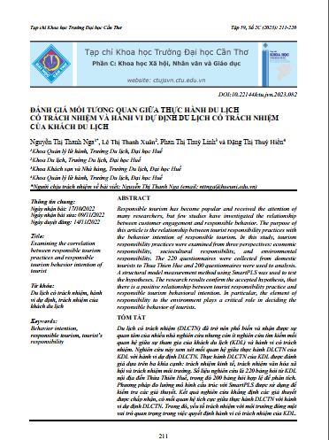 Đánh giá mối tương quan giữa thực hành du lịch có trách nhiệm và hành vi dự định du lịch có trách nhiệm của khách du lịch
