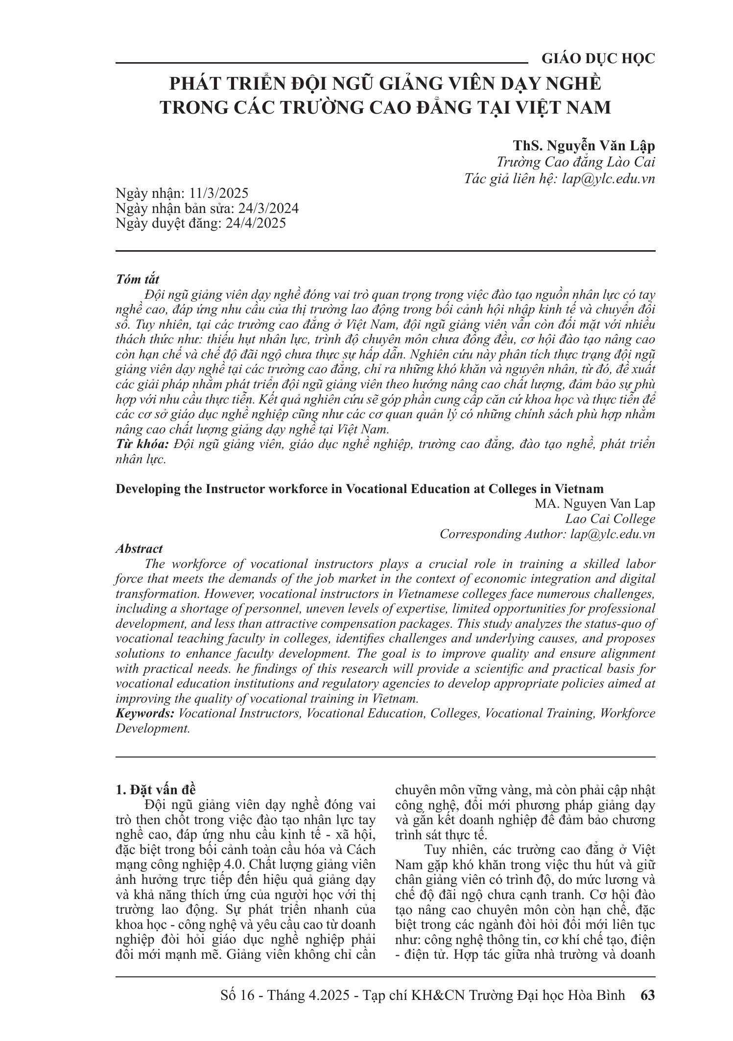 Phát triển đội ngũ giảng viên dạy nghề trong các trường cao đẳng tại Việt Nam
