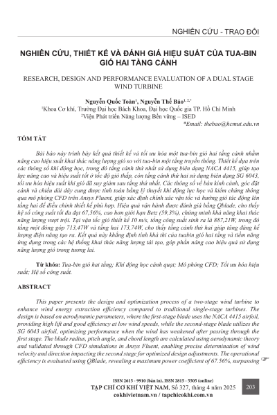 Nghiên cứu, thiết kế và đánh giá hiệu suất của tua-bin gió hai tầng cánh