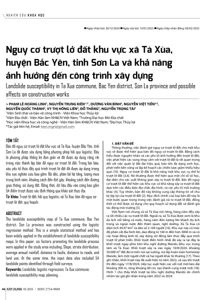 Nguy cơ trượt lở đất khu vực xã Tà Xùa, huyện Bắc Yên, tỉnh Sơn La và khả năng ảnh hưởng đến công trình xây dựng