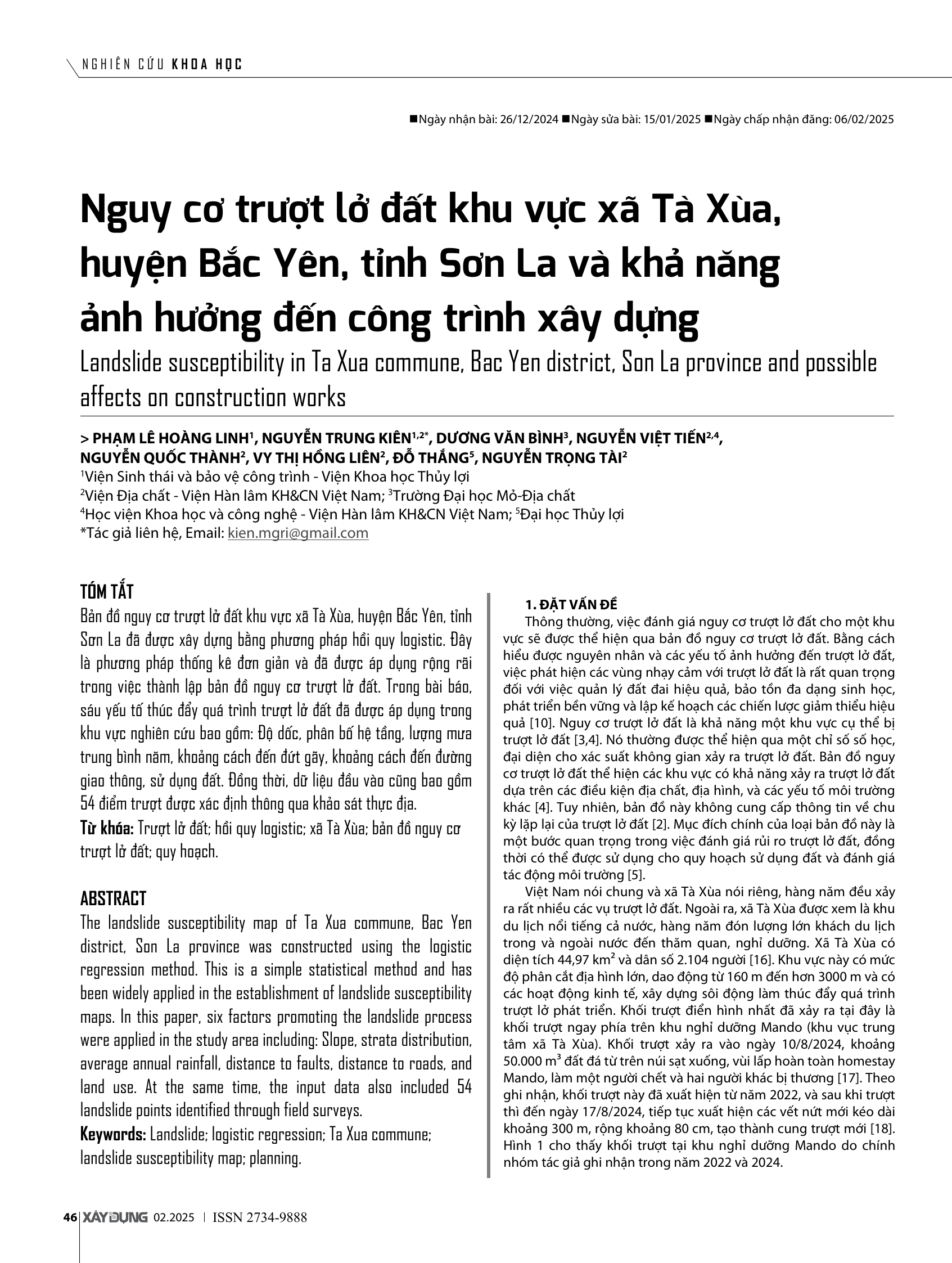 Nguy cơ trượt lở đất khu vực xã Tà Xùa, huyện Bắc Yên, tỉnh Sơn La và khả năng ảnh hưởng đến công trình xây dựng