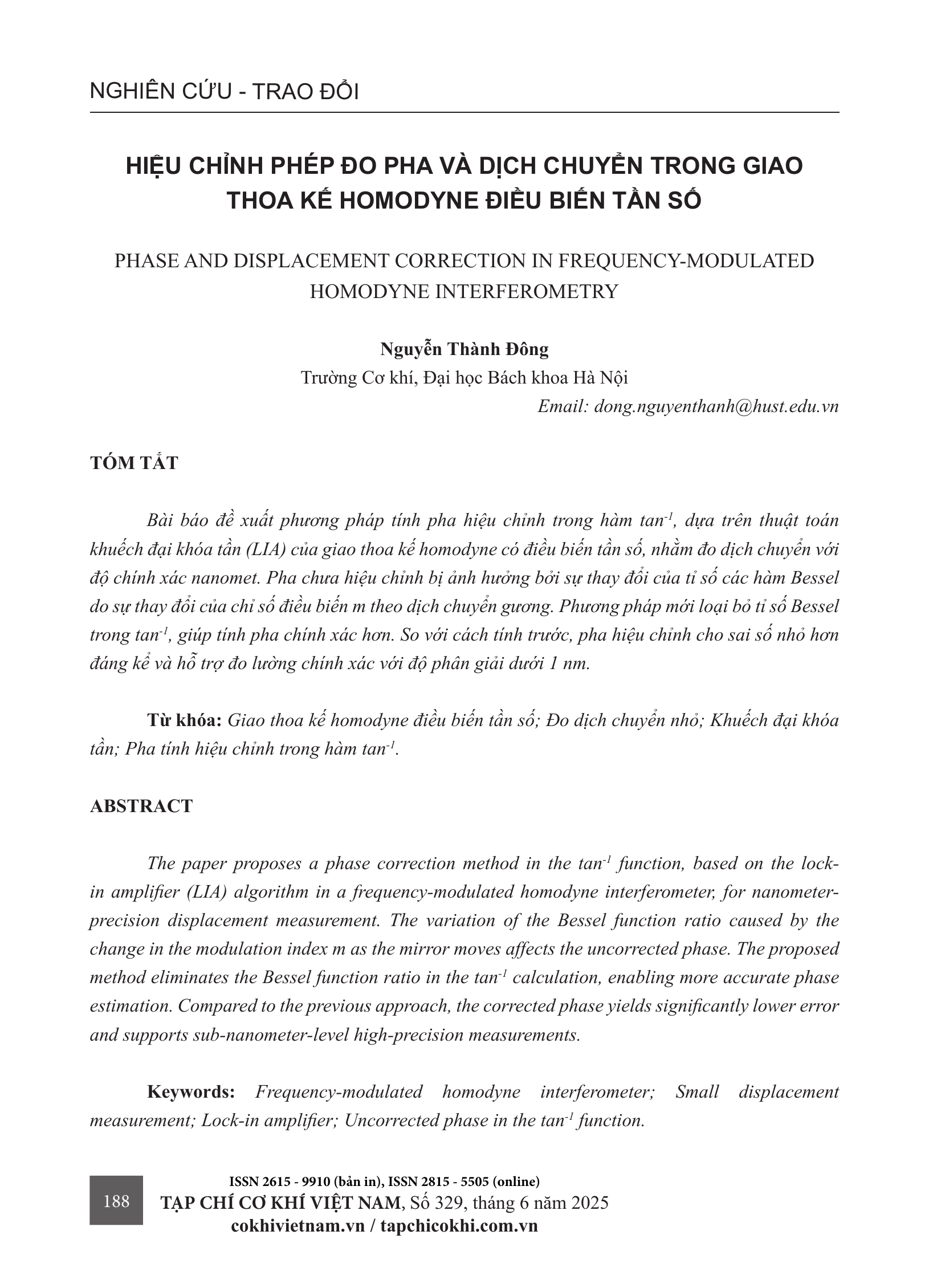 Hiệu chỉnh phép đo pha và dịch chuyển trong giao thoa kế homodyne điều biến tần số