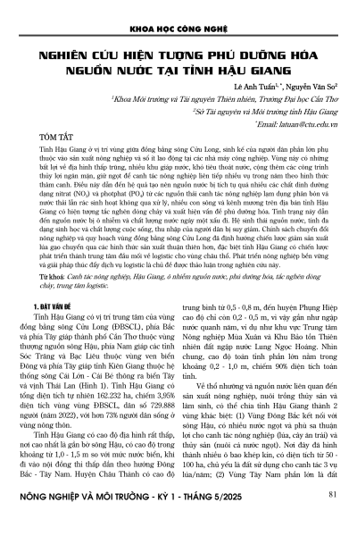 Nghiên cứu hiện tượng phú dưỡng hóa nguồn nước tại tỉnh Hậu Giang