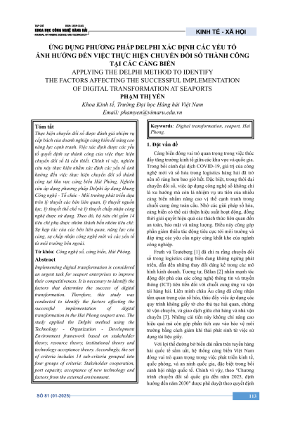 Ứng dụng phương pháp Delphi xác định các yếu tố ảnh hưởng đến việc thực hiện chuyển đổi số thành công tại các cảng biển