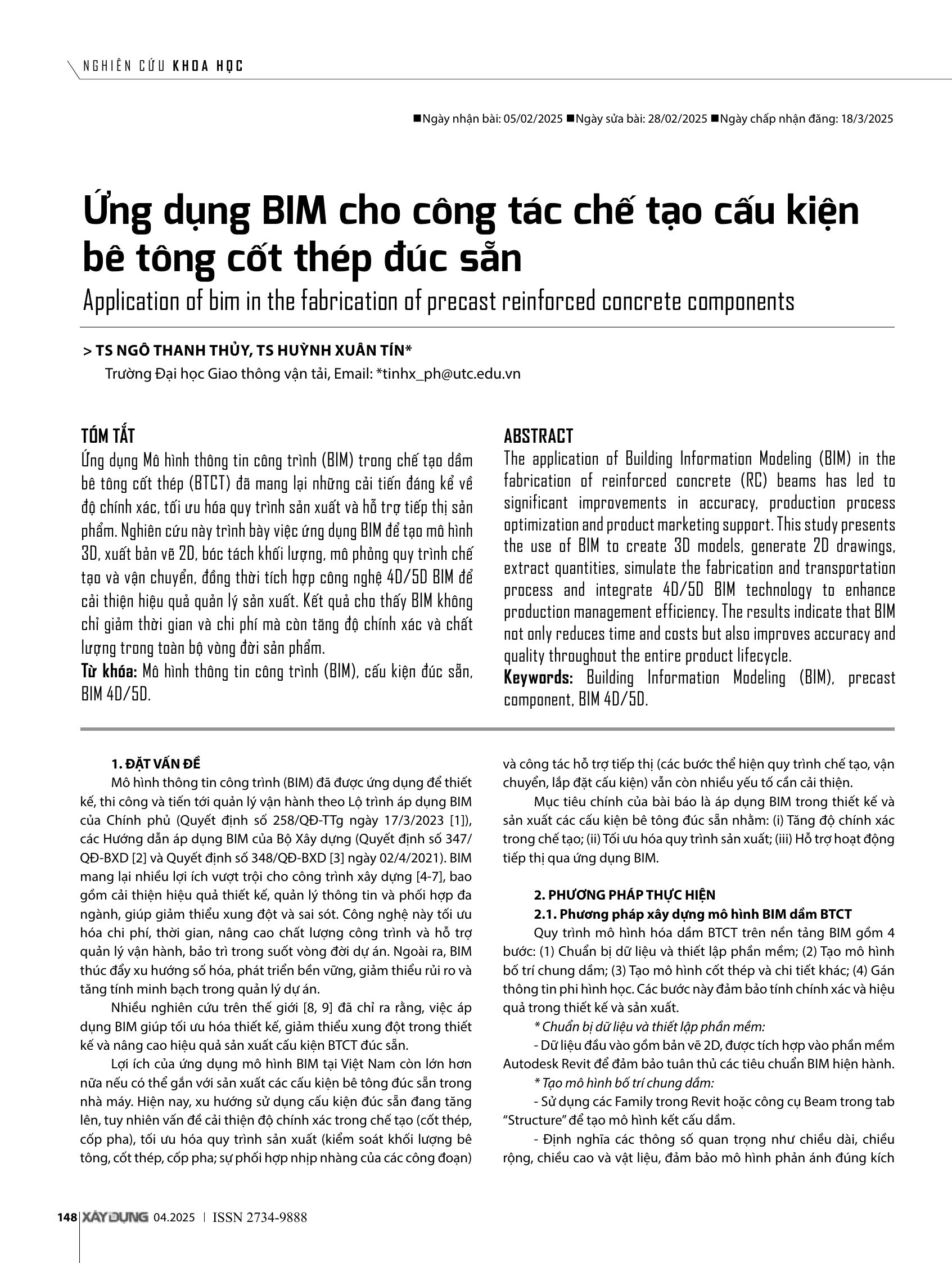 Ứng dụng BIM cho công tác chế tạo cấu kiện bê tông cốt thép đúc sẵn