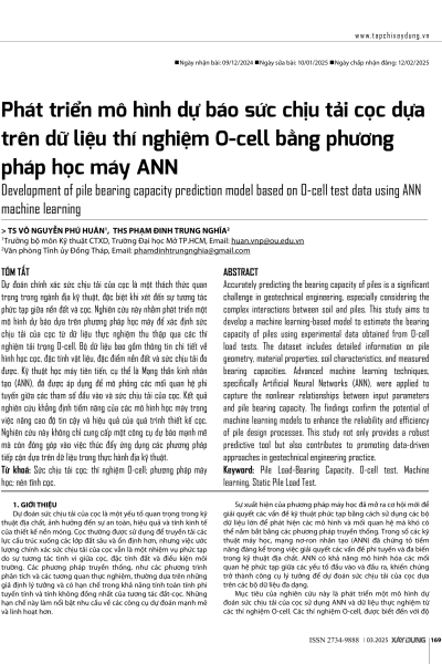 Phát triển mô hình dự báo sức chịu tải cọc dựa trên dữ liệu thí nghiệm O-cell bằng phương pháp học máy ANN