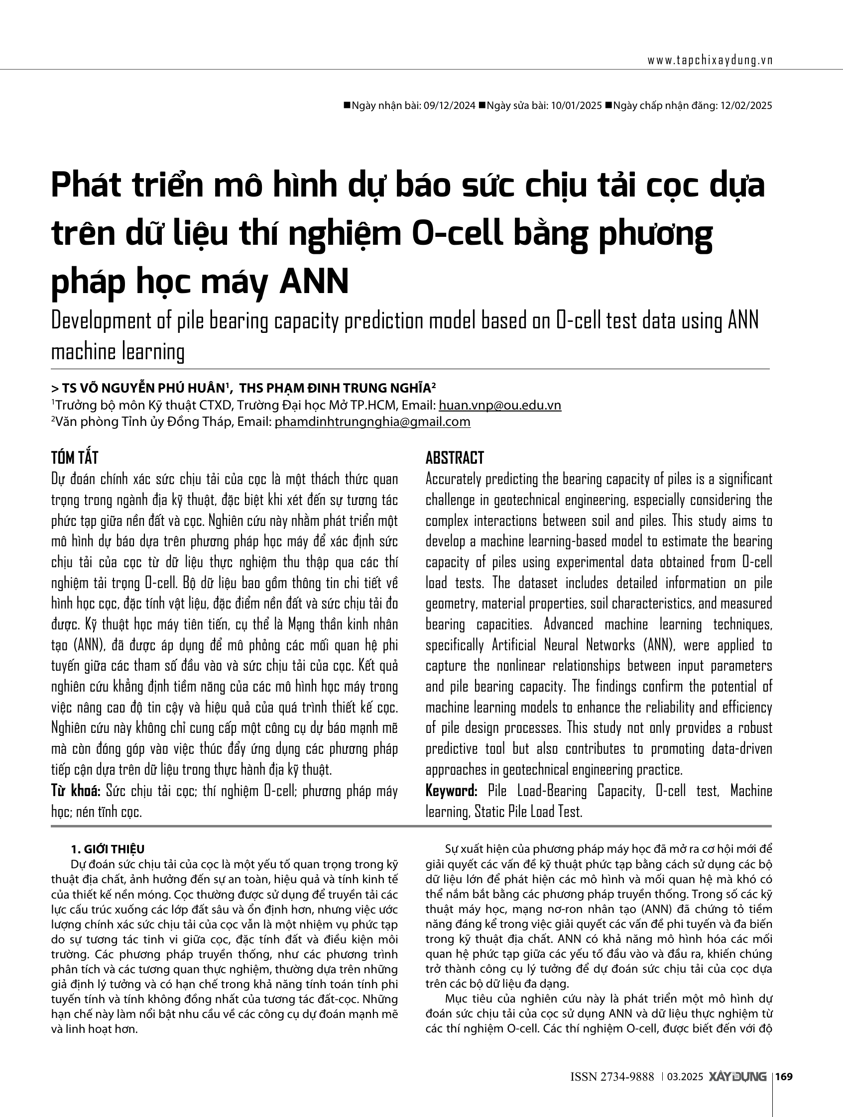 Phát triển mô hình dự báo sức chịu tải cọc dựa trên dữ liệu thí nghiệm O-cell bằng phương pháp học máy ANN