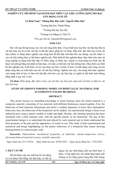 Nghiên cứu mô hình tạo rãnh dập trên vật liệu lưỡng kim cho bạc lót động cơ ô tô