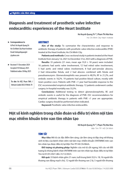 Một số kinh nghiệm trong chẩn đoán và điều trị viêm nội tâm mạc nhiễm khuẩn trên van tim nhân tạo