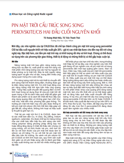 Pin mặt trời cấu trúc song song perovskite/cis hai đầu cuối nguyên khối