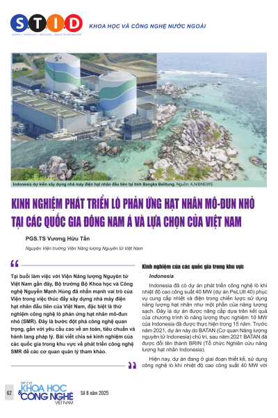 Kinh nghiệm phát triển lò phản ứng hạt nhân mô-đun nhỏ tại các quốc gia Đông Nam Á và lựa chọn của Việt Nam