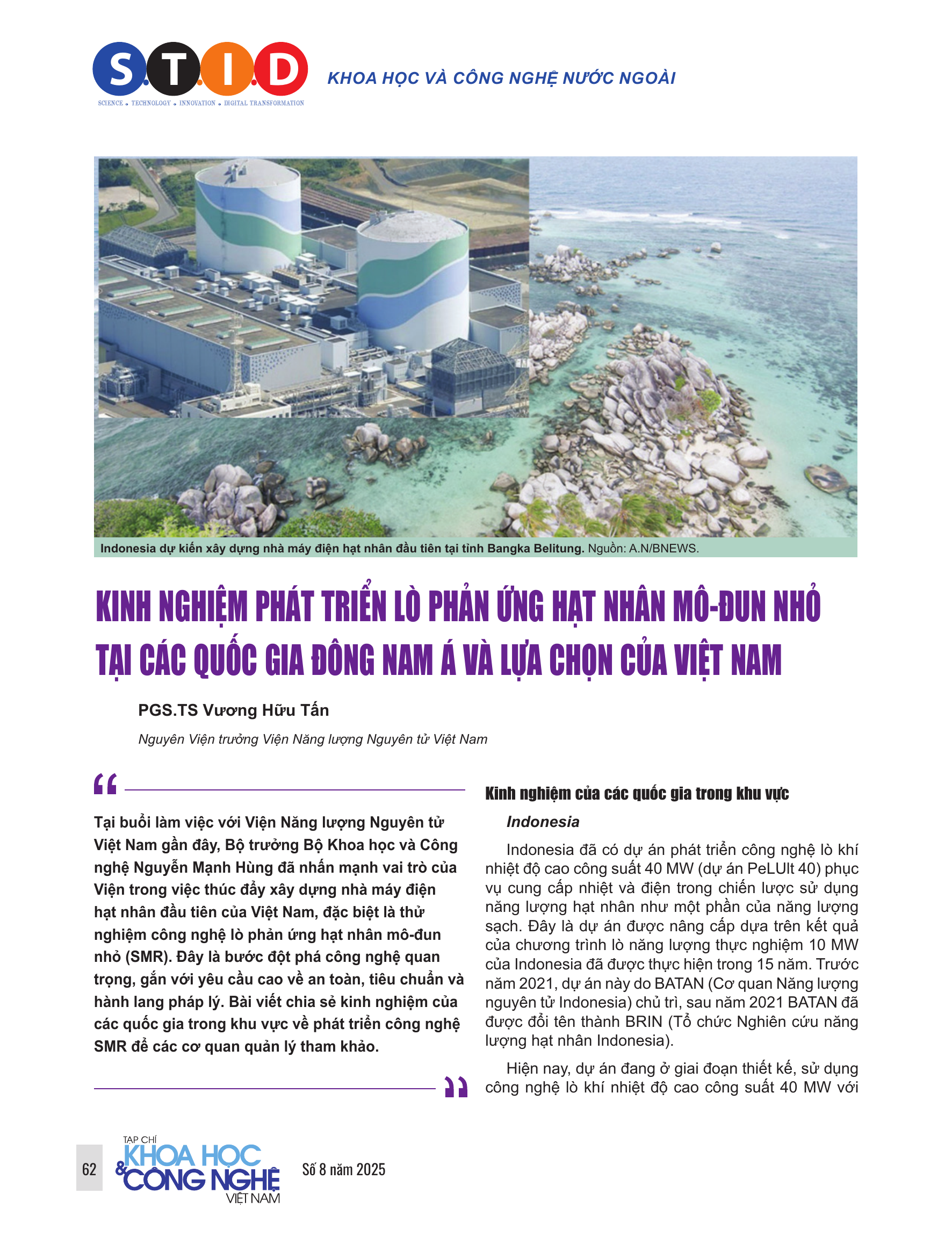 Kinh nghiệm phát triển lò phản ứng hạt nhân mô-đun nhỏ tại các quốc gia Đông Nam Á và lựa chọn của Việt Nam
