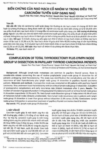 Biến chứng của nạo hạch cổ nhóm VI trong điều trị carcinôm tuyến giáp dạng nhú
