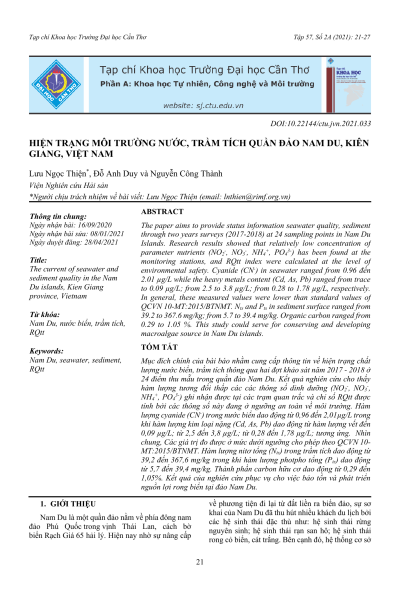 Hiện trạng môi trường nước, trầm tích quần đảo Nam Du, Kiên Giang, Việt Nam