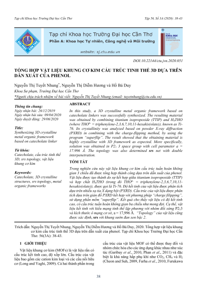 Tổng hợp vật liệu khung cơ kim cấu trúc tinh thể 3D dựa trên dẫn xuất của phenol