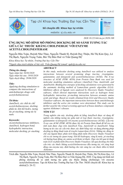 Ứng dụng mô hình mô phỏng docking để so sánh tương tác giữa các thuốc kháng cholinergic với enzyme acetylcholinesterase