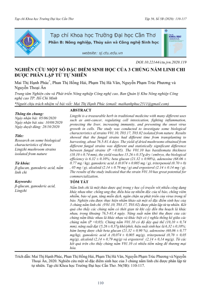 Nghiên cứu một số đặc điểm sinh học của 3 chủng nấm linh chi được phân lập từ tự nhiên