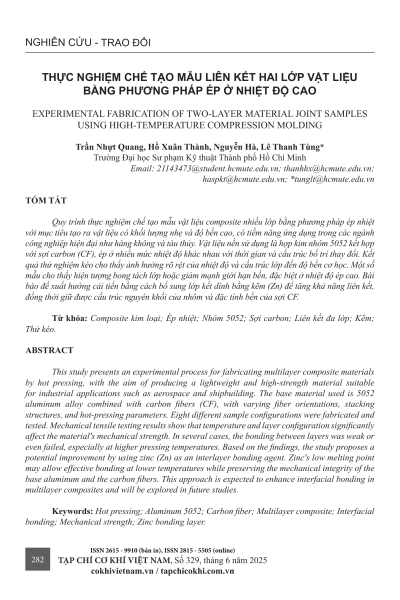 Thực nghiệm chế tạo mẫu liên kết hai lớp vật liệu bằng phương pháp ép ở nhiệt độ cao
