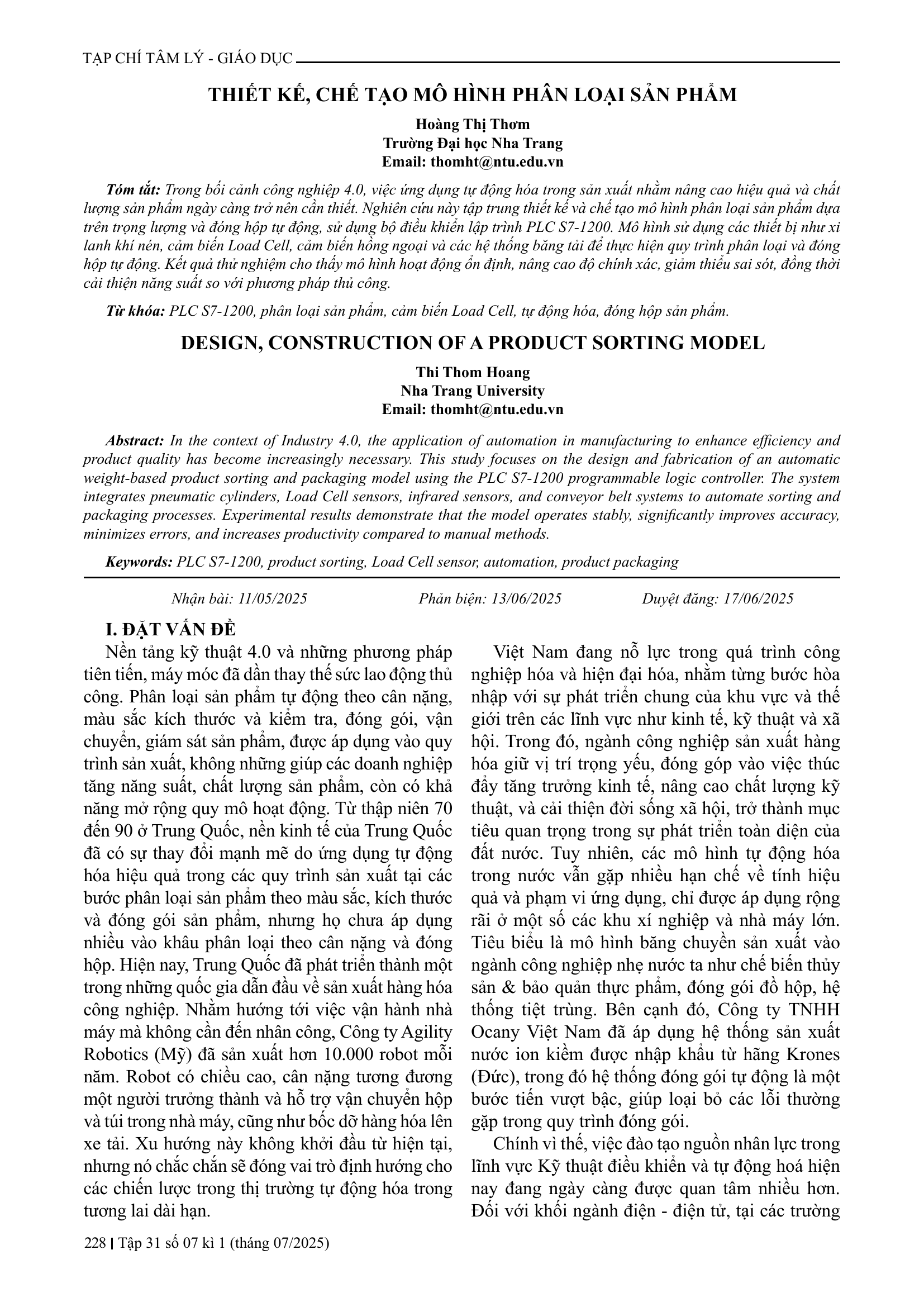Thiết kế, chế tạo mô hình phân loại sản phẩm