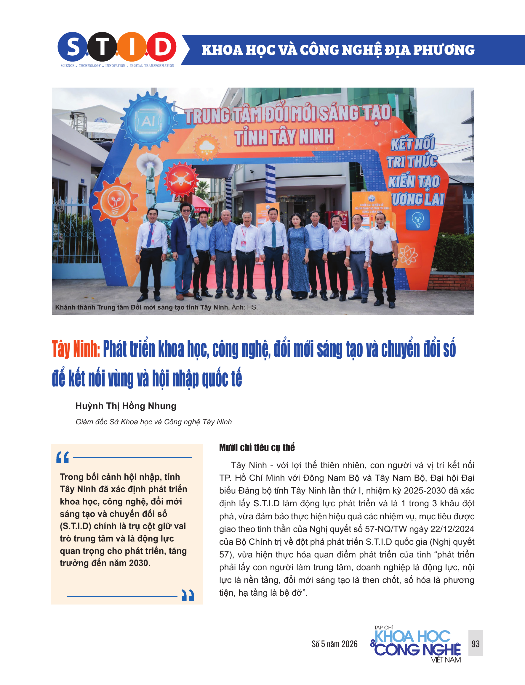 Tây Ninh: Phát triển khoa học, công nghệ, đổi mới sáng tạo và chuyển đổi số để kết nối vùng và hội nhập quốc tế