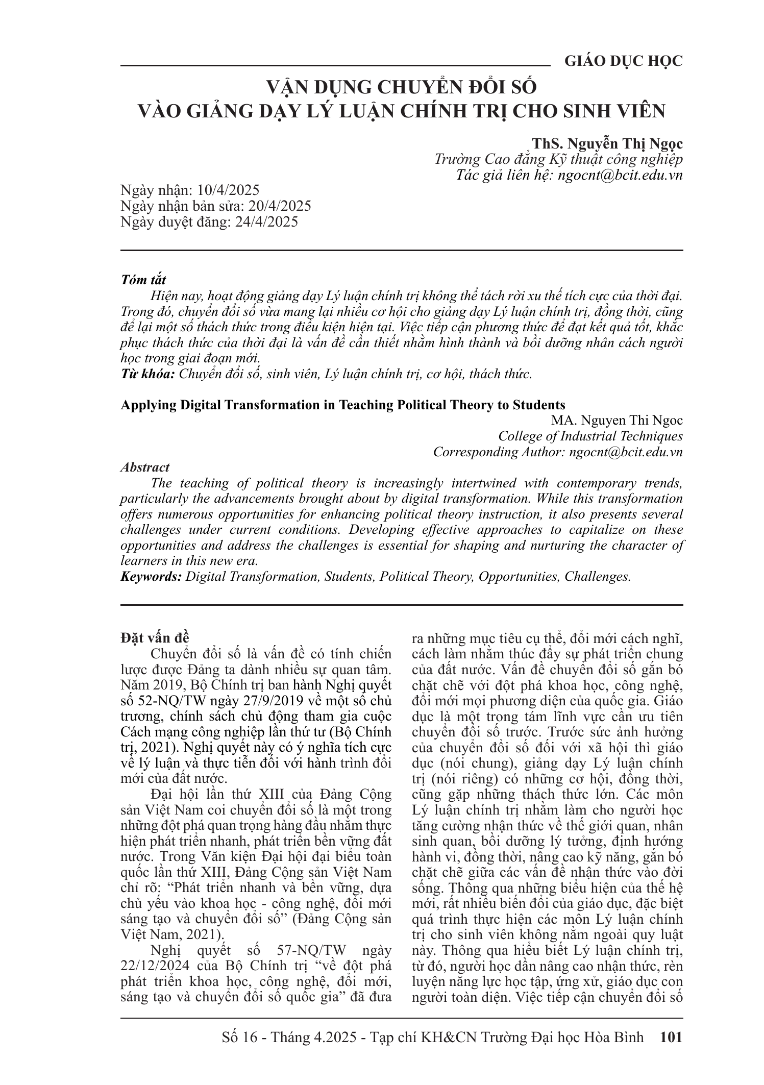 Vận dụng chuyển đổi số vào giảng dạy lý luận chính trị cho sinh viên