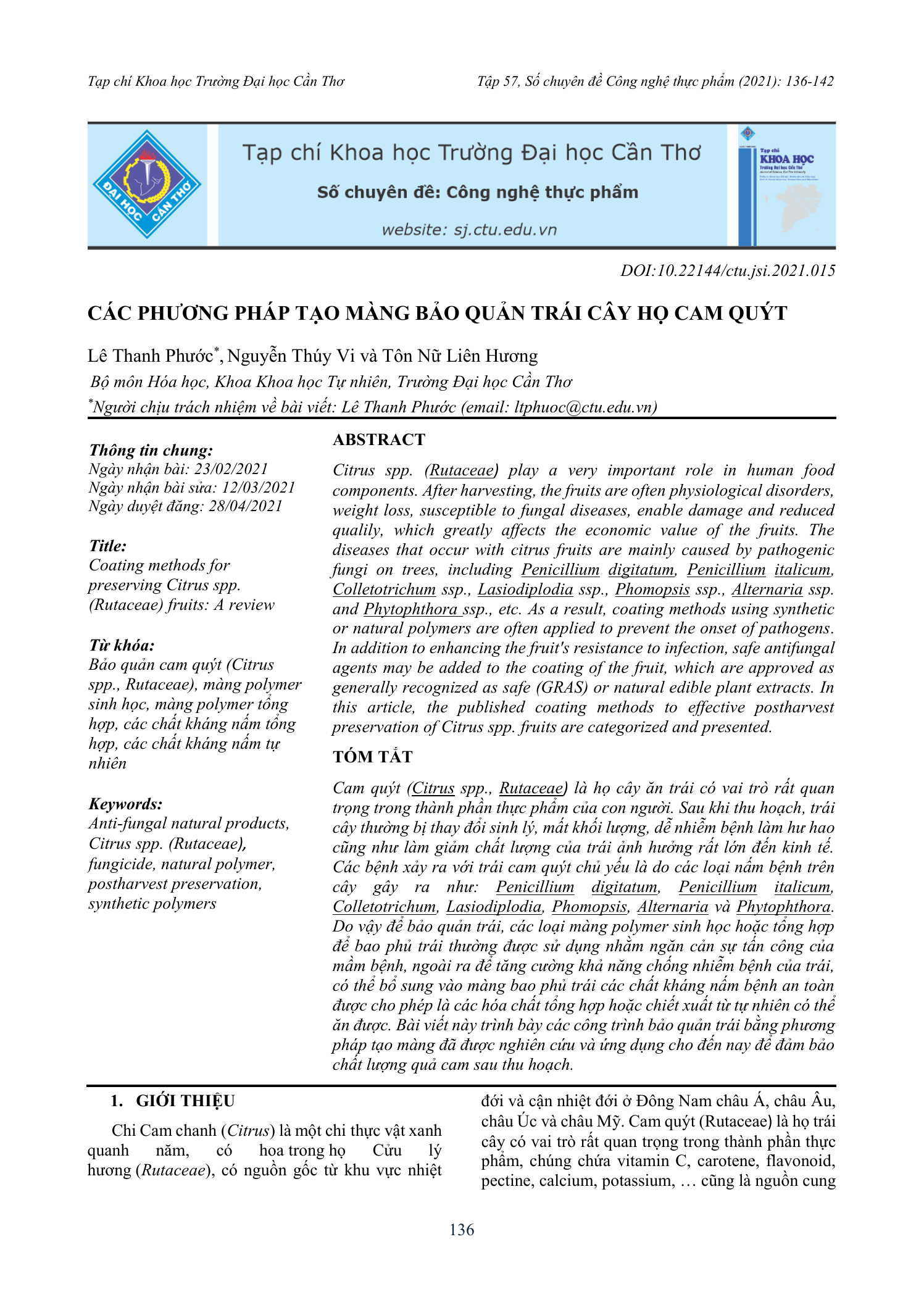 Các phương pháp tạo màng bảo quản trái cây họ cam quýt