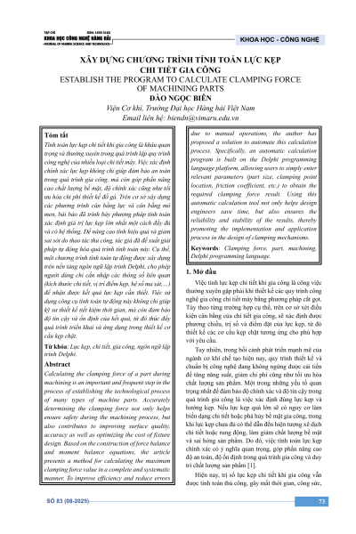 Xây dựng chương trình tính toán lực kẹp chi tiết gia công