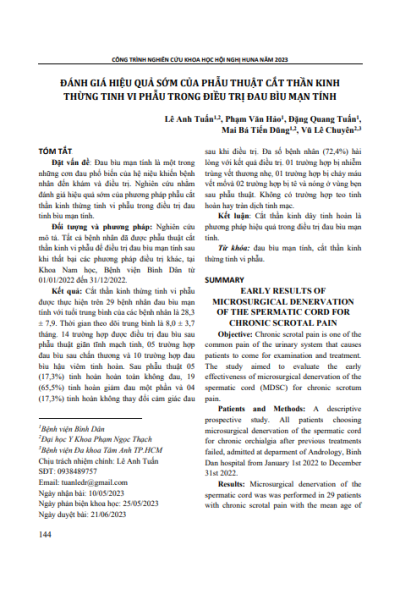 Đánh giá hiệu quả sớm của phẫu thuật cắt thần kinh thừng tinh vi phẫu trong điều trị đau bìu mạn tính