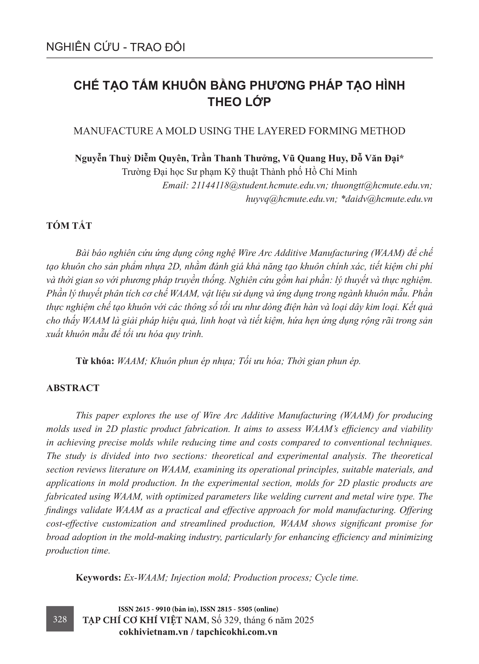 Chế tạo tấm khuôn bằng phương pháp tạo hình theo lớp