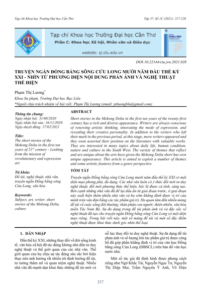 Truyện ngắn đồng bằng sông Cửu Long mười năm đầu thế kỷ XXI - nhìn từ phương diện nội dung phản ánh và nghệ thuật thể hiện