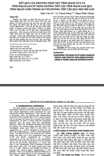 Kết quả của phương pháp nút tĩnh mạch cửa và tĩnh mạch gan sử dụng đường tiếp cận tĩnh mạch gan qua tĩnh mạch cảnh trong so với đường tiếp cận qua nhu mô gan