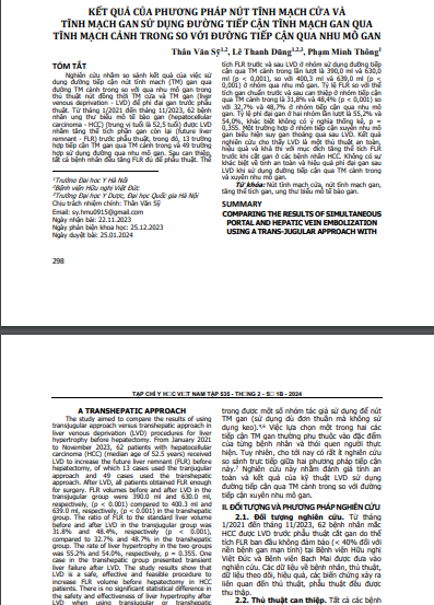 Kết quả của phương pháp nút tĩnh mạch cửa và tĩnh mạch gan sử dụng đường tiếp cận tĩnh mạch gan qua tĩnh mạch cảnh trong so với đường tiếp cận qua nhu mô gan