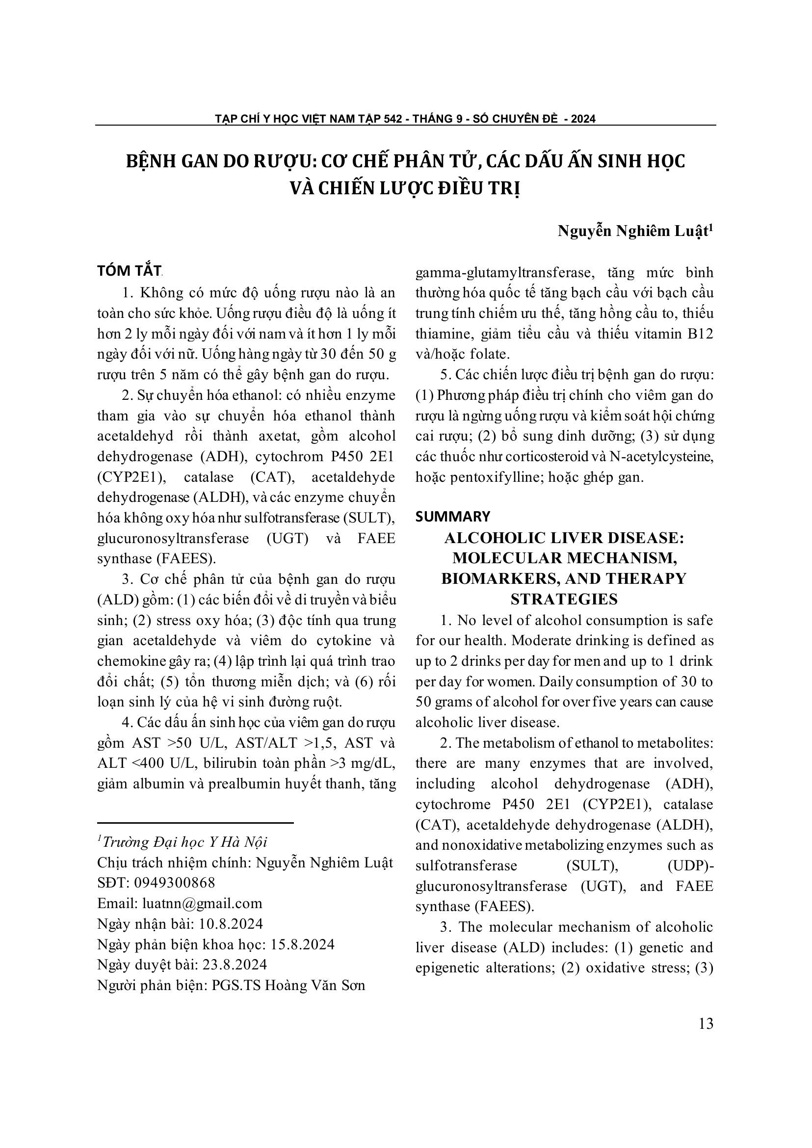 Bệnh gan do rượu: Cơ chế phân tử, các dấu ấn sinh học và chiến lược điều trị
