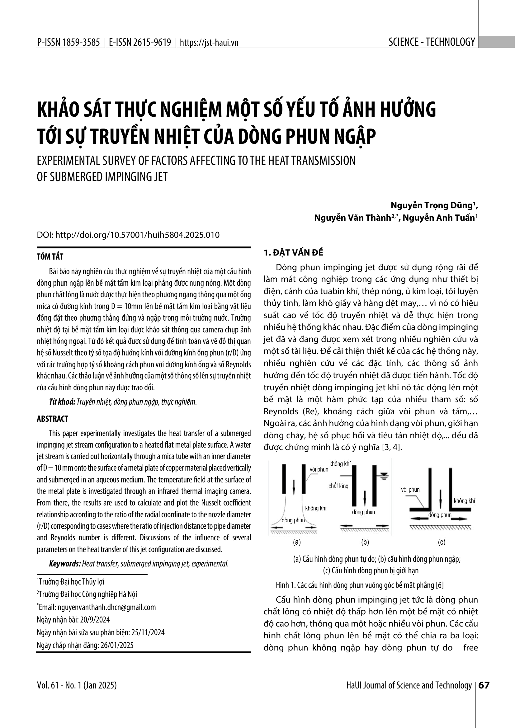 Khảo sát thực nghiệm một số yếu tố ảnh hưởng tới sự truyền nhiệt của dòng phun ngập