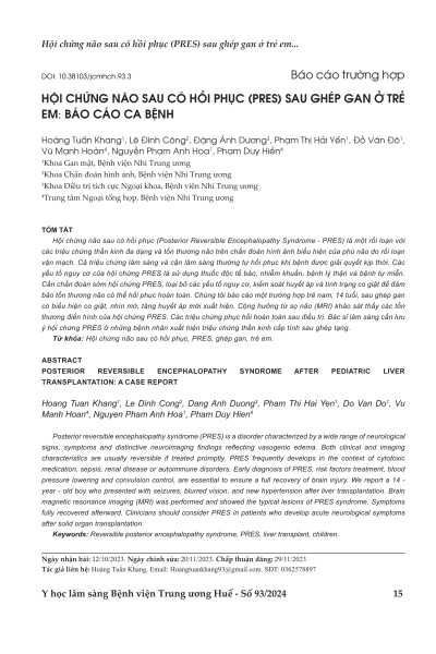 Hội chứng não sau có hồi phục (PRES) sau ghép gan ở trẻ em: báo cáo ca bệnh