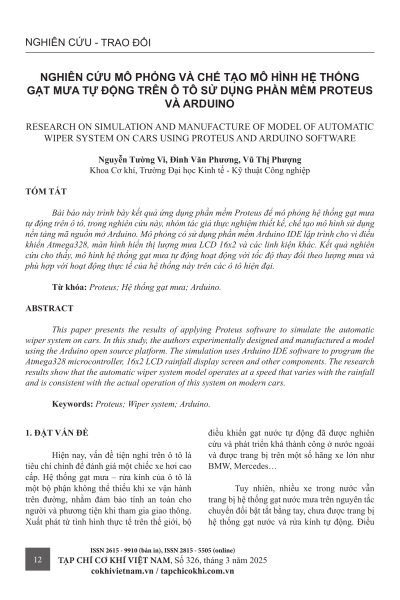 Nghiên cứu mô phỏng và chế tạo mô hình hệ thống gạt mưa tự động trên ô tô sử dụng phần mềm Proteus và Arduino