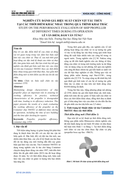 Nghiên cứu đánh giá hiệu suất chân vịt tàu thủy tại các thời điểm khác nhau trong quá trình khai thác