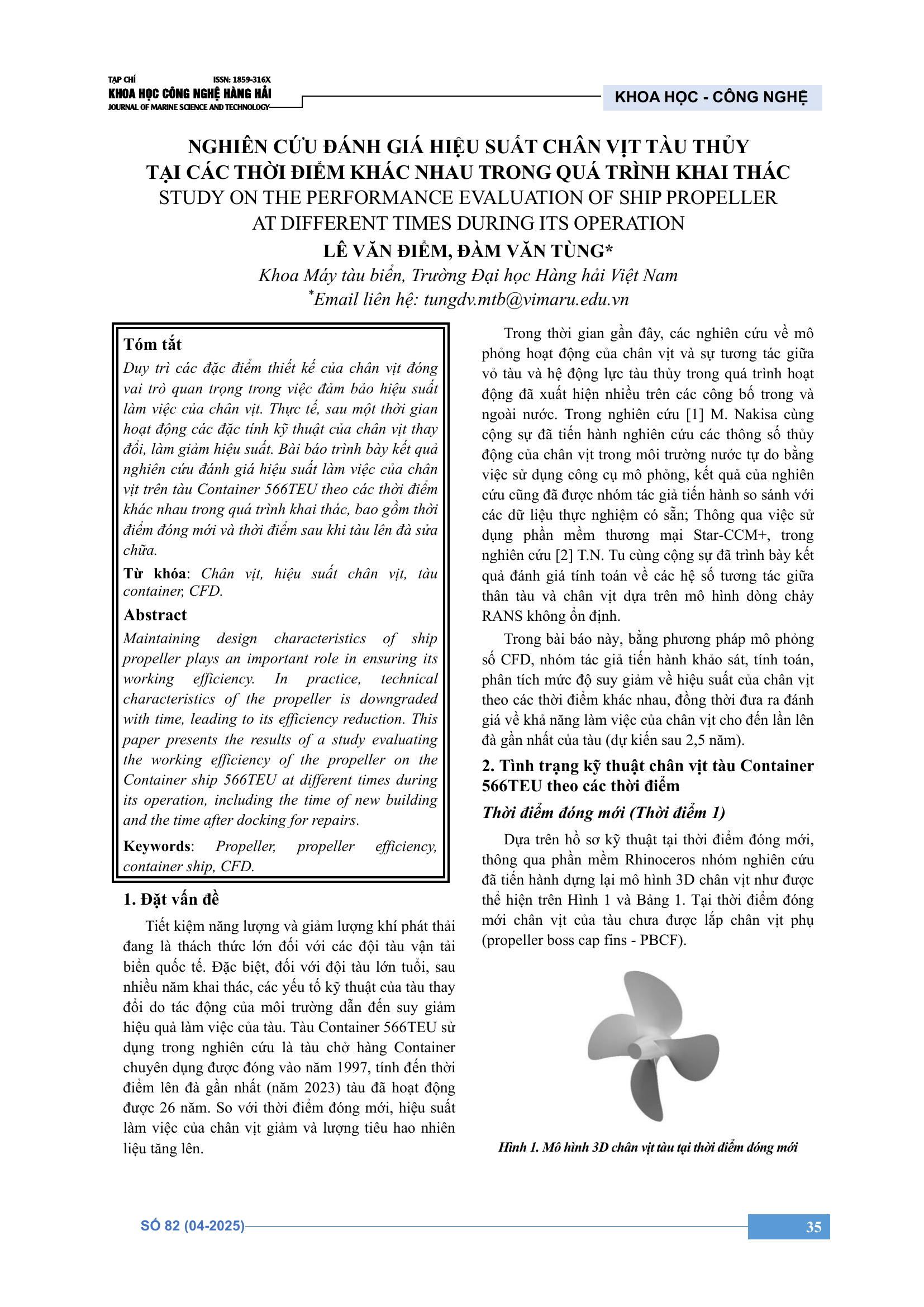 Nghiên cứu đánh giá hiệu suất chân vịt tàu thủy tại các thời điểm khác nhau trong quá trình khai thác