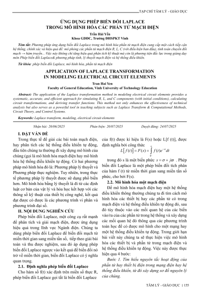 Ứng dụng phép biến đổi Laplace trong mô hình hóa các phần tử mạch điện