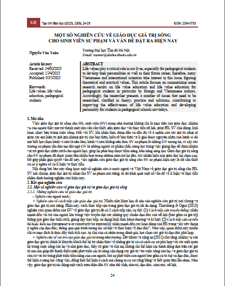 Một số nghiên cứu về giáo dục giá trị sống cho sinh viên sư phạm và vấn đề đặt ra hiện nay