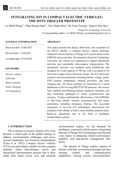 Tích hợp IoT vào xe điện nhỏ gọn: Nguyên mẫu DNTU eRoller