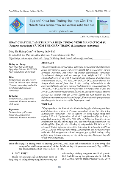 Hoạt chất deltamethrin và hiện tượng vểnh mang ở tôm sú (Penaeus monodon) và tôm thẻ chân trắng (Litopenaeus vannamei)