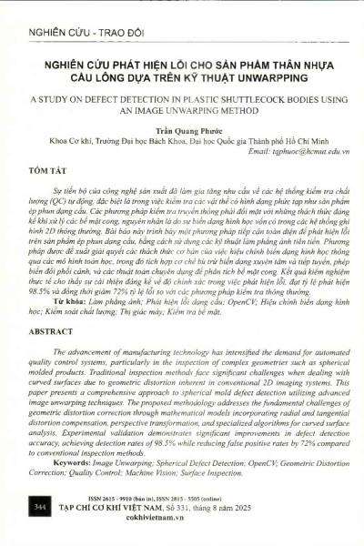 Nghiên cứu phát hiện lỗi cho sản phẩm thân nhựa cầu lông dựa trên kỹ thuật unwarpping