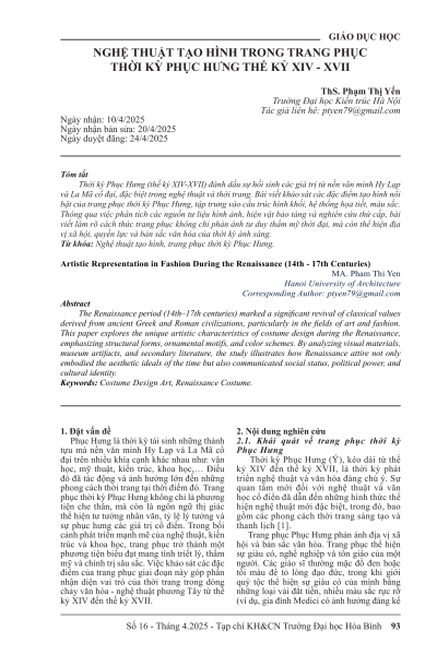 Nghệ thuật tạo hình trong trang phục thời kỳ Phục Hưng thế kỷ XIV – XVII