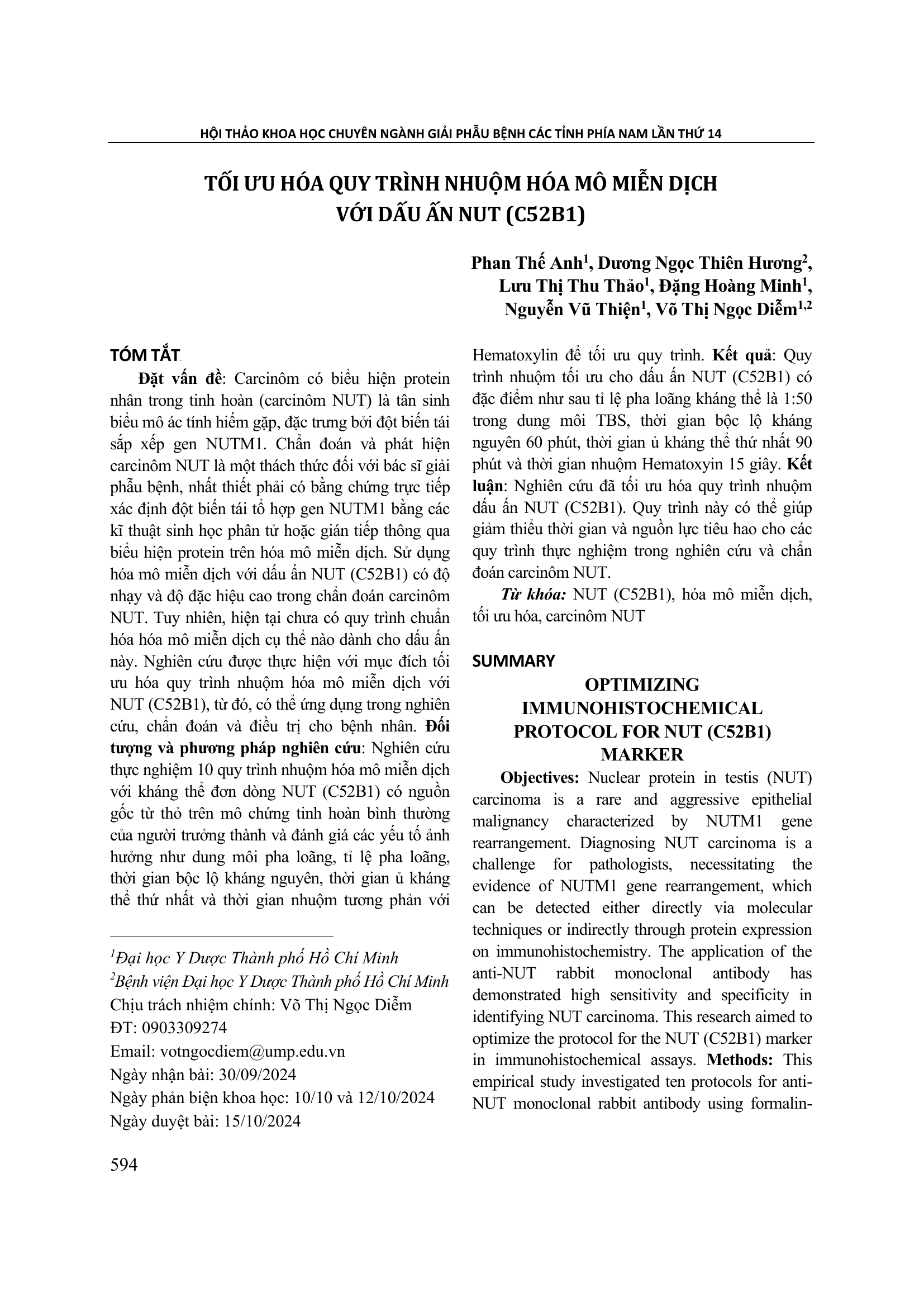 Tối ưu hóa quy trình nhuộm hóa mô miễn dịch với dấu ấn NUT (C52B1)